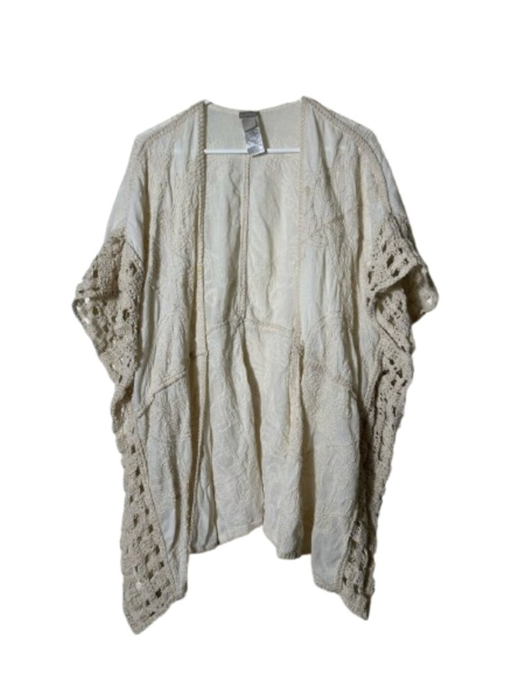 Chicos ivory embroidered crochet rustic shabby chic boho kimono womens L/XL
